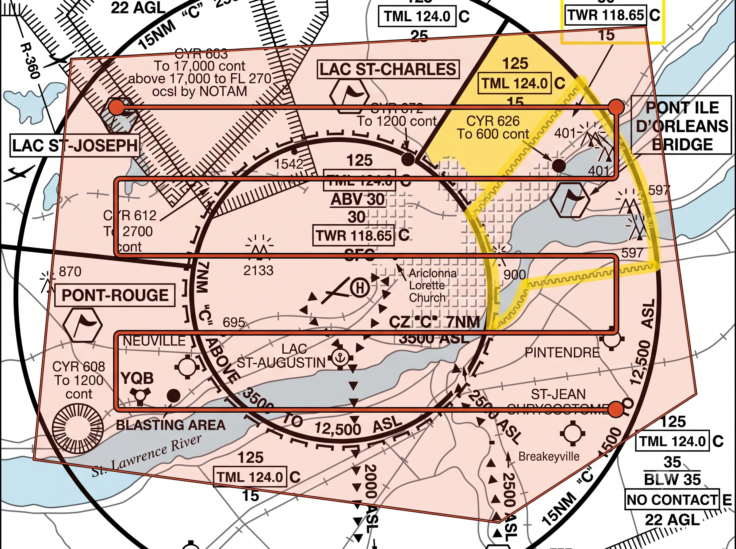 Carte de planification de vol en espace aérien contrôlé CYQB